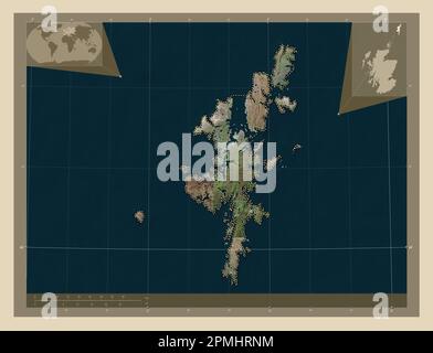 Shetland Islands, region of Scotland - Great Britain. High resolution satellite map. Corner auxiliary location maps Stock Photo