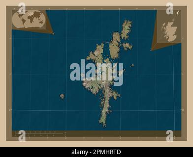 Shetland Islands, region of Scotland - Great Britain. Low resolution satellite map. Corner auxiliary location maps Stock Photo