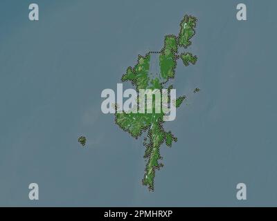 Shetland Islands, region of Scotland - Great Britain. Elevation map colored in wiki style with lakes and rivers Stock Photo