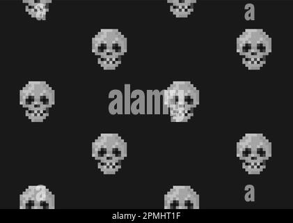 Pixel skull seamless pattern. Retro video game style skull texture. 8-bit vector Stock Vector