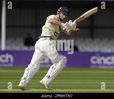 NORTHAMPTON, ENGLAND - April 13:JOHN SIMPSON in action during the  Day One of the LV= Insurance County Championship match between Northamptonshire and  Middlesex Thu 13 April  at The County Ground  in Northampton, England. Stock Photo