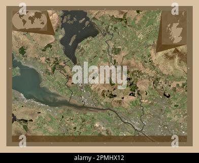 West Dunbartonshire, region of Scotland - Great Britain. Low resolution satellite map. Corner auxiliary location maps Stock Photo