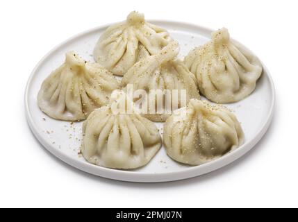 homemade khinkali, Georgian dumplings isolated on  white background Stock Photo