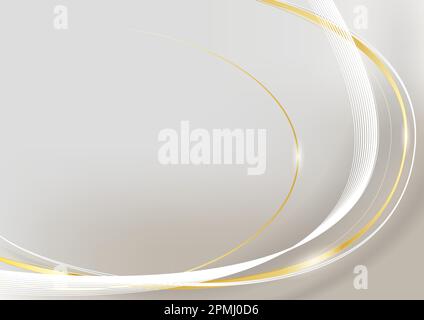 Elegant white overlap brown shade background with line golden elements. Realistic luxury paper cut style 3d modern concept. vector illustration for Stock Vector