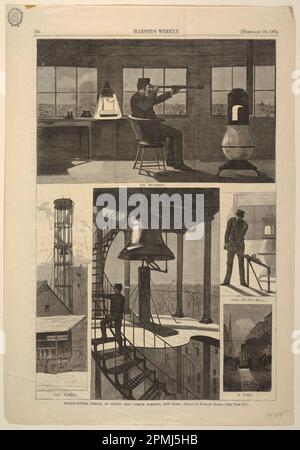 Print, Watch-tower, Corner of Spring and Varick Streets, New York; After Winslow Homer (American, 1836–1910); USA; wood engraving printed in black ink on paper; 40.5 x 28.3 cm (15 15/16 x 11 1/8 in.) Stock Photo