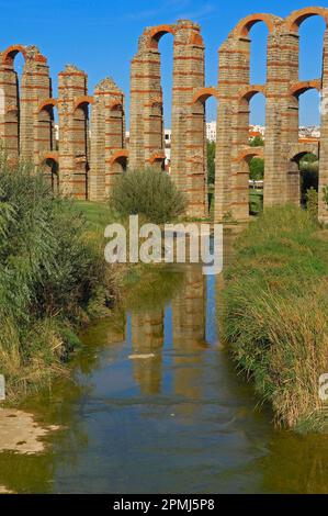 Merida, Los Milagros Aqueduct, Los Milagros Roman Aqueduct, Los Milagros Aqueduct, Emerita Augusta, UNESCO World Heritage Site, Ruta de la Plata, Via Stock Photo