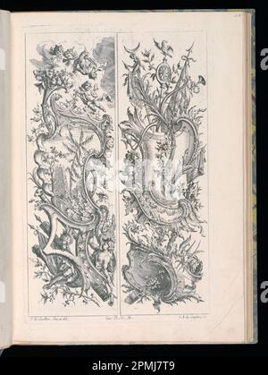 Bound Print, Two Upright Panels, Livre de Paneaux irréguliers (Book of Irregular Panels); Designed by François de Cuvilliés the Elder (Belgian, active Germany, 1695 - 1768); Engraved by Carl Albert von Lespilliez (German, 1723 - 1796); Germany; engraving on paper; Platemark: 35 × 22.7 cm (13 3/4 × 8 15/16 in.) Stock Photo