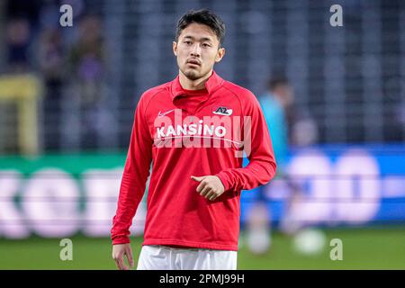 Brussels, Belgium. 13th Apr, 2023. BRUSSELS, BELGIUM - APRIL 13: Yukinari Sugawara of AZ during the UEFA Europa Conference League quarter finals first leg match between RSC Anderlecht and AZ at Lotto Park on April 13, 2023 in Brussels, Belgium (Photo by Patrick Goosen/Orange Pictures) Credit: Orange Pics BV/Alamy Live News Stock Photo