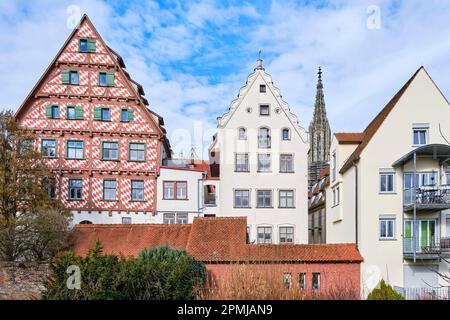 Ulm, Baden-Wurttemberg, Germany, Europe: Partial view of the world-famous Danube riverfront featuring historical Fishermen's Quarter architecture. Stock Photo