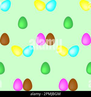 multi-colored painted Easter eggs on a delicate light green background. Vector seamless pattern. Stock Vector