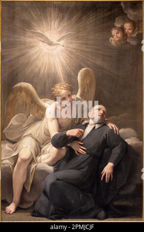 GENOVA, ITALY - MARCH 8, 2023: The painting Angel heals St. Philip Neri in the church Chiesa di San Filippo Neri Stock Photo