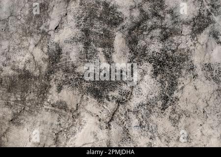 Detail of old cracked wall plaster with damp stains, grunge texture Stock Photo