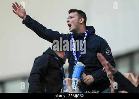 Ghent, Belgium. 13th Apr, 2023. KAA Gent fans during the UEFA Conference League Quarter Final first leg match between K.A.A. Gent and West Ham United at Ghelamco Arena on April 13th 2023 in Ghent, Belgium. (Photo by Daniel Chesterton/phcimages.com) Credit: PHC Images/Alamy Live News Stock Photo