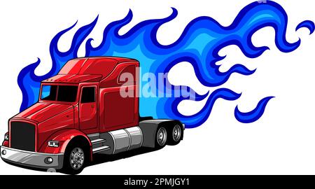 Semi truck silhouette vector images isolated on white background. digital hand draw Stock Vector