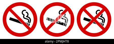 Smoking cigarette icon in red crossed circle, doublecrossed sign as well Stock Vector