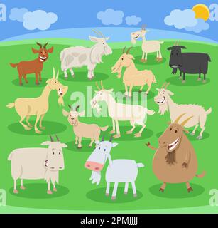 Cartoon illustration of funny goats farm animals comic characters set ...