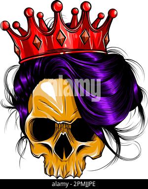 vector illustration ofFemale skull with a crown on white background. digital hand draw Stock Vector