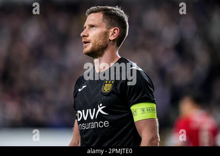 Brussels, Belgium. 13th Apr, 2023. BRUSSELS, BELGIUM - APRIL 13: Jan Vertonghen of RSC Anderlecht during the UEFA Europa Conference League quarter finals first leg match between RSC Anderlecht and AZ at Lotto Park on April 13, 2023 in Brussels, Belgium (Photo by Patrick Goosen/Orange Pictures) Credit: Orange Pics BV/Alamy Live News Stock Photo