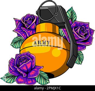 vector illustration of granate with rose on white background Stock Vector