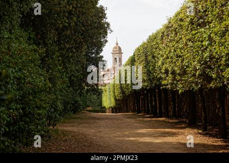 Traditional Mediterranean architecture in San Quirico d'Orcia, Tuscany, Italy Stock Photo