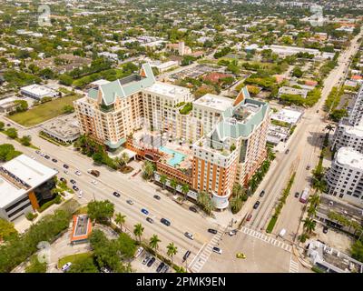 Fort Lauderdale, FL, USA - April 13, 2023: Aerial photo The Waverly Las Olas mixed use development Stock Photo