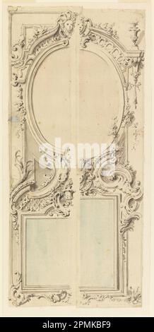 Drawing, Design for a Panel with Two Mirrors; France; pen and black ink, brush and watercolor, graphite on paper; 30.6 × 6.9 cm (12 1/16 × 2 11/16 in.) Stock Photo