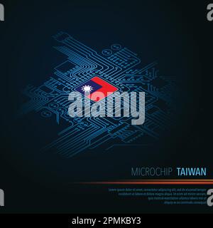 Electric circuit perspective Taiwan blue microchip Stock Vector