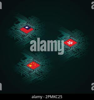 Electric circuit perspective countries microchip Stock Vector