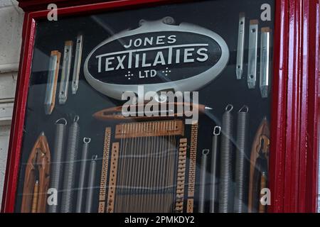 Jones Textilaties Ltd display - 1082 Burnley Road East, Water, Rossendale, Lancashire, England, UK, BB4 9PX Stock Photo