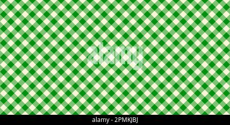 Seamless diagonal gingham pattern. Green and white slanted vichy cage background. Checked tweed plaid repeating wallpaper. Fabric texture design. Vector  Stock Vector