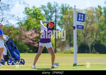 Greensboro, North Carolina, USA. 13th Apr, 2023. Clemson golfer SAVANNAH GREWAL swings her club at the 2023 ACC Women's Golf Championship (Credit Image: © Josh Brown/ZUMA Press Wire) EDITORIAL USAGE ONLY! Not for Commercial USAGE! Stock Photo