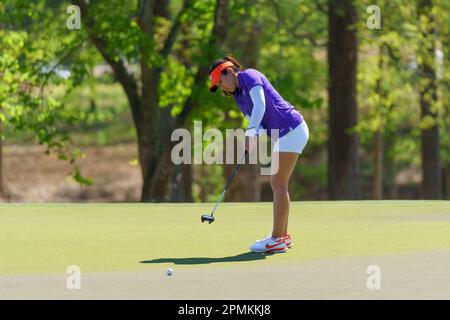 Greensboro, North Carolina, USA. 13th Apr, 2023. Clemson golfer SAVANNAH GREWAL watches her putt at the 2023 ACC Women's Golf Championship (Credit Image: © Josh Brown/ZUMA Press Wire) EDITORIAL USAGE ONLY! Not for Commercial USAGE! Stock Photo