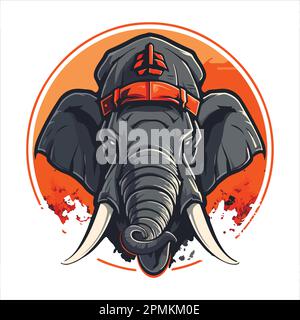 Mascot. Head of elephant. Vector illustration white color front view of  wild animal isolated on black background. For decoration, print, design,  logo Stock Vector Image & Art - Alamy