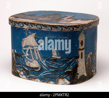 Bandbox And Lid, Sandy Hook; USA; block-printed paper on pasteboard support Stock Photo