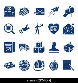 Mail delivery icon set in glyph style. Post station and services. Vector illustration. Stock Vector