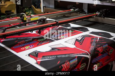Bangkok, Thailand - March 31, 2023: Sublimation printer printing T shirt show in Print Tech 2023. Stock Photo