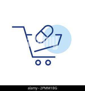 Pill in a shopping cart. Pharmacy icon. Pixel perfect, editable stroke design Stock Vector