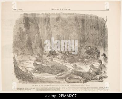 Print, The Army of the Potomac – Our Outlying Picket in the Woods; Winslow Homer (American, 1836–1910); Published by Harper's Weekly; USA; wood engraving in black ink on paper; 17.5 × 23.5 cm (6 7/8 × 9 1/4 in.) Stock Photo