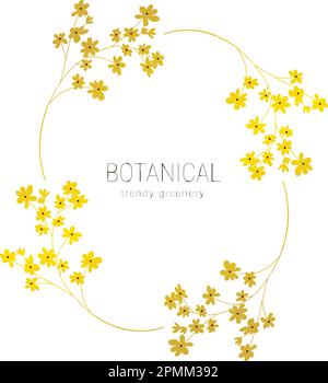 Hand drawn delicate gold floral frame, a wreath of small flowers Stock Vector
