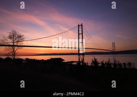 Canakkale, Istanbul, Turkey. 14th Apr, 2023. Sunrise at the 1915 Canakkale Bridge which is the largest central pivot bridge in the world built over the Dardanelles Strait on February 19, 2022 (Credit Image: © Shady Alassar/ZUMA Press Wire) EDITORIAL USAGE ONLY! Not for Commercial USAGE! Stock Photo