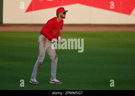 Clearwater Threshers Justin Crawford (13) bats during an MiLB Florida State  League baseball game against the Bradenton Marauders on April 8, 2023 at  LECOM Park in Bradenton, Florida. (Mike Janes/Four Seam Images