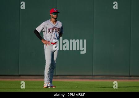 Clearwater Threshers Justin Crawford (13) bats during an MiLB Florida State  League baseball game against the Bradenton Marauders on April 8, 2023 at  LECOM Park in Bradenton, Florida. (Mike Janes/Four Seam Images