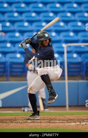 Tampa Tarpons Dayro Perez (27) leads off during an MiLB Florida State  League baseball game against the Lakeland Flying Tigers on April 9, 2023 at  George M. Steinbrenner Field in Tampa, Florida. (