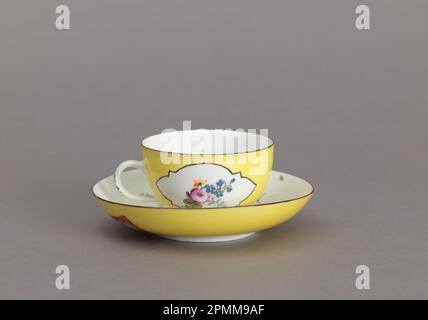 Cup and Saucer Cup And Saucer; Manufactured by Meissen Porcelain Factory (Germany), Meissen Porcelain Manufactory (Germany); Germany; hard paste porcelain, vitreous enamel Stock Photo