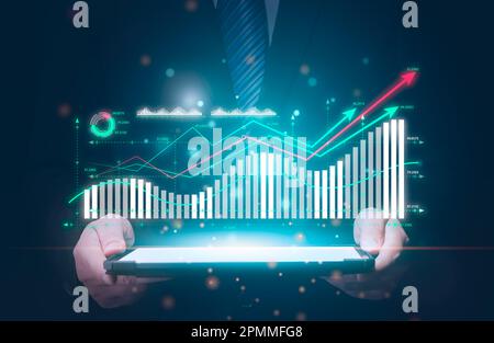 business analysis chart of profit Data icon technology showing on screen Stock Photo