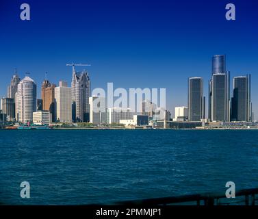 1991 HISTORICAL DOWNTOWN SKYLINE DETROIT MICHIGAN USA Stock Photo