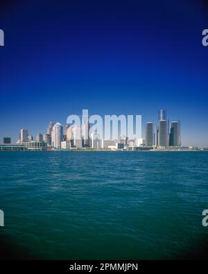 1991 HISTORICAL DOWNTOWN SKYLINE DETROIT MICHIGAN USA Stock Photo