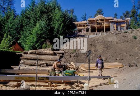 Argentina, Bariloche region. Building of a new house. Stock Photo