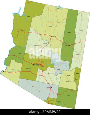 Highly detailed editable political map with separated layers. Arizona. Stock Vector