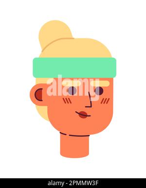 Confident woman with workout headband semi flat vector character head Stock Vector